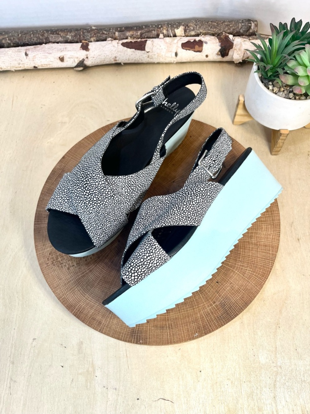 Shelly’s London Kyler Platform Sandals - Black White Pebble - Women’s 8